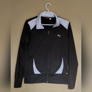 Puma Track Jacket Full Zip Women’s L Black White Pockets Sports Lifestyle
